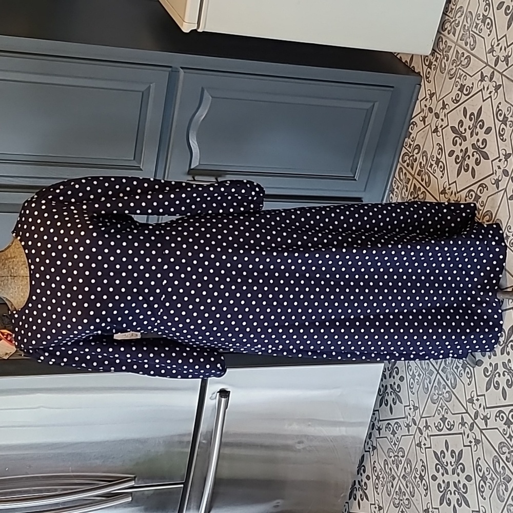 NWT navy and white polka dot maxi dress with long zipper in back